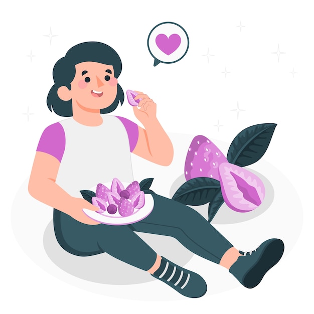 Niño comiendo ilustración del concepto de fresas