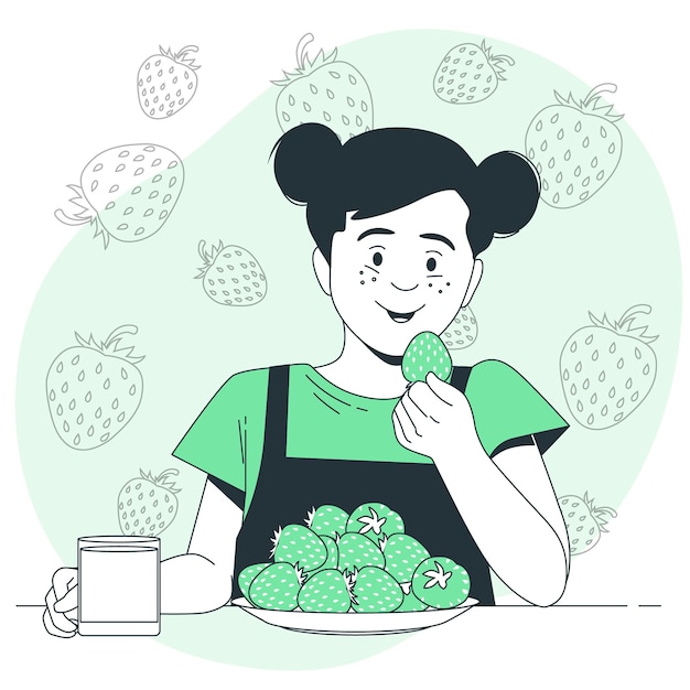 Vector gratuito niño comiendo ilustración del concepto de fresas