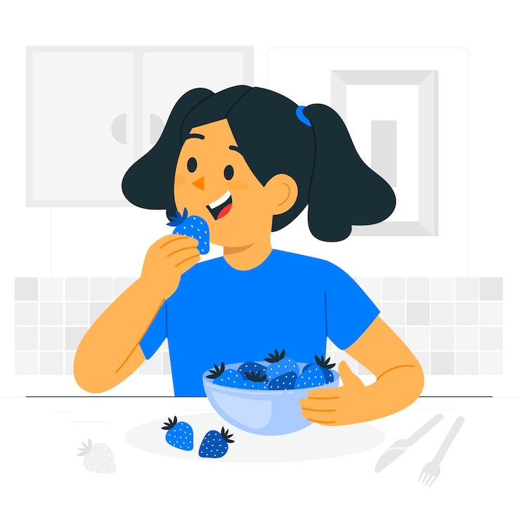 Vector gratuito niño comiendo ilustración del concepto de fresas