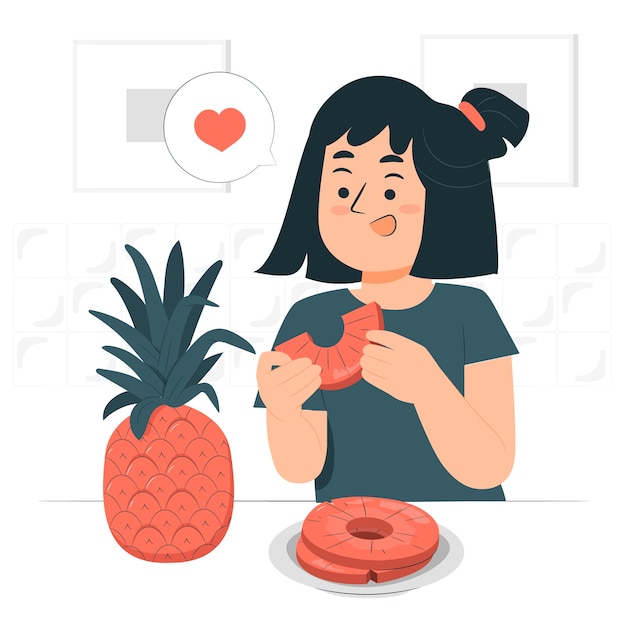 Vector gratuito niño comiendo ilustración del concepto de piña