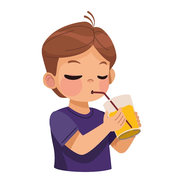 Niño comiendo jugo ilustración aislada