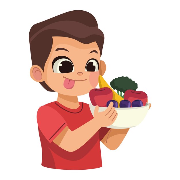 niño comiendo verduras ilustración aislada