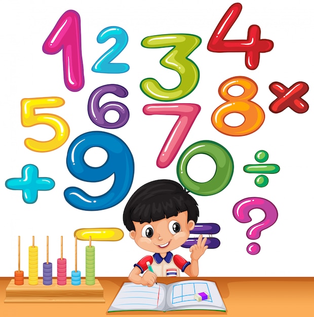 Niño contando números en el escritorio