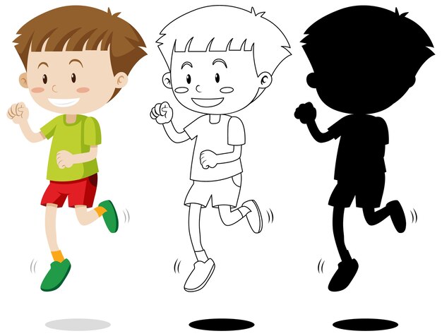 Niño corriendo con su contorno y silueta.