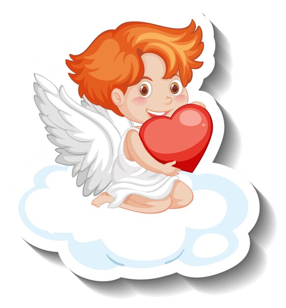Niño cupido con corazón sentado en una nube
