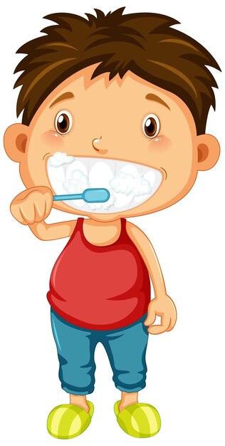 Niño de dibujos animados cepillarse los dientes