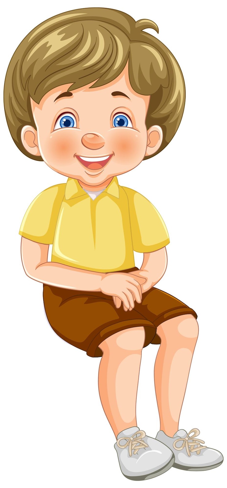 Vector gratuito el niño de dibujos animados feliz sentado sonriendo
