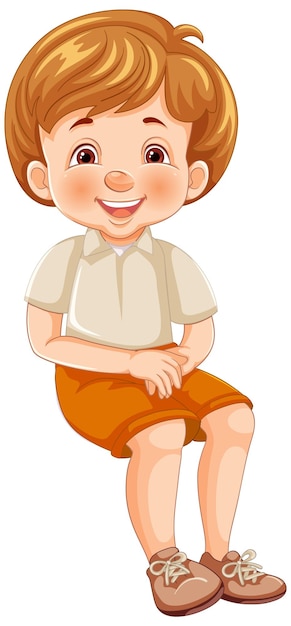 El niño de dibujos animados feliz sentado