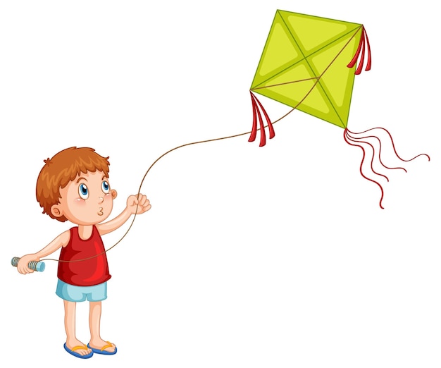 Niño de dibujos animados jugando cometa
