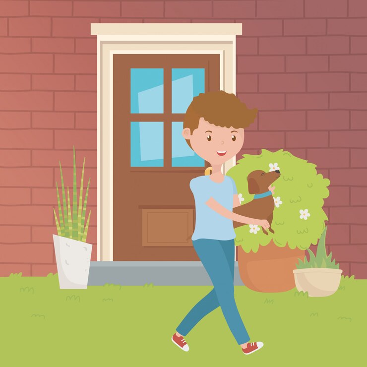 Vector gratuito niño con diseño de dibujos animados de perro