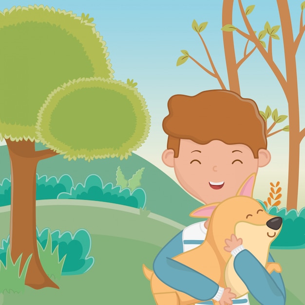 Niño con diseño de dibujos animados de perro