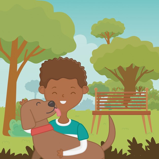 Niño con diseño de dibujos animados de perro
