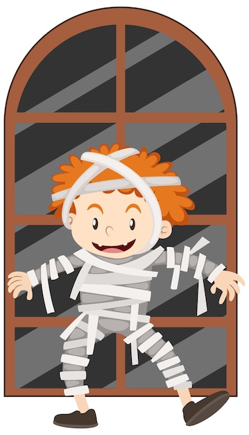 Vector gratuito un niño disfrazado de momia para halloween