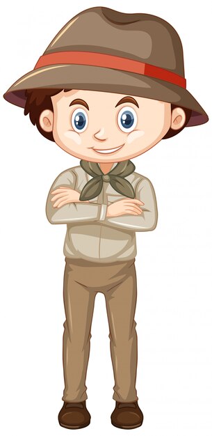 Niño disfrazado de safari en blanco