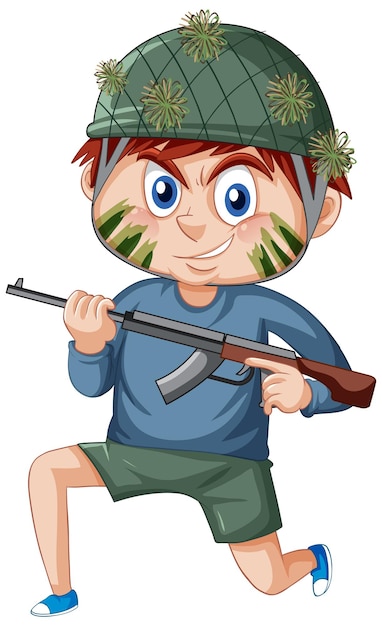 Un niño disfrazado de soldado personaje de dibujos animados