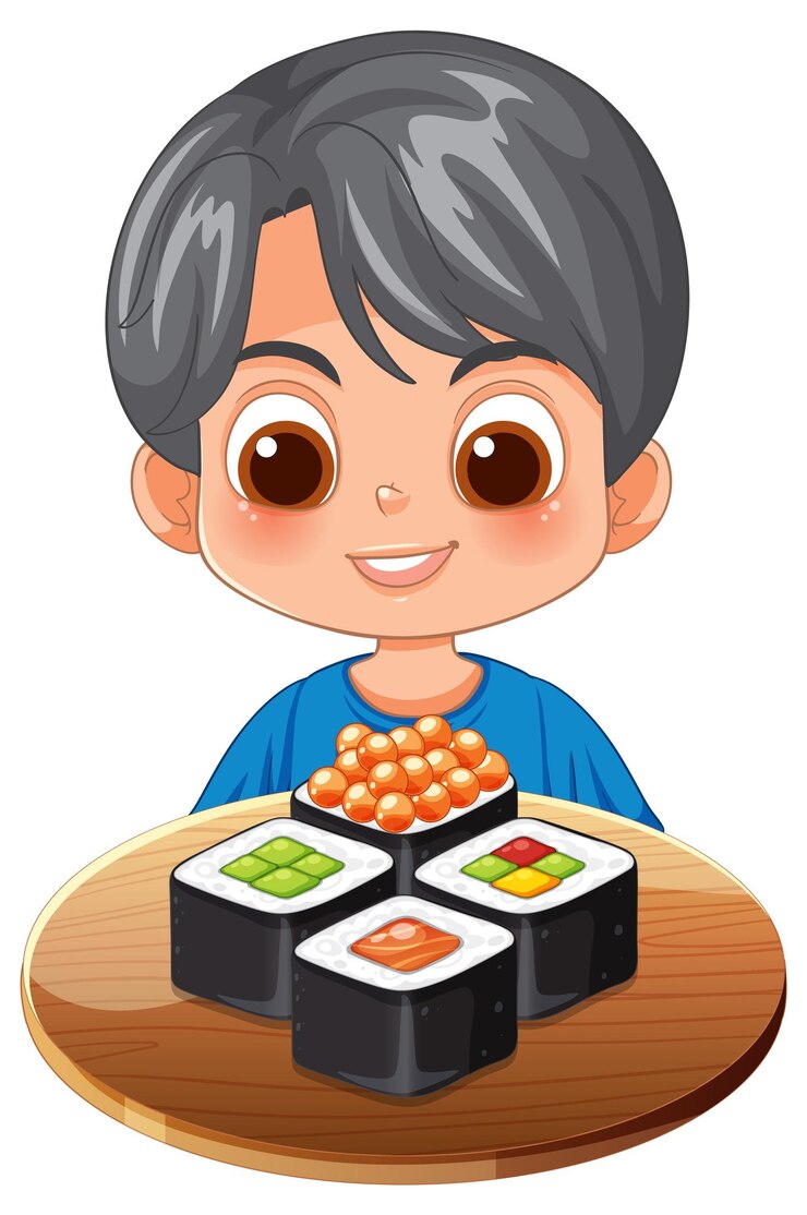 Vector gratuito un niño disfruta del sushi