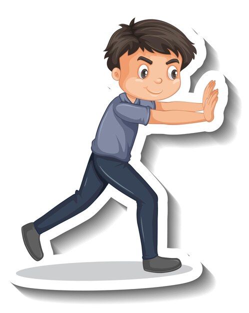 Niño empujando algo personaje de dibujos animados