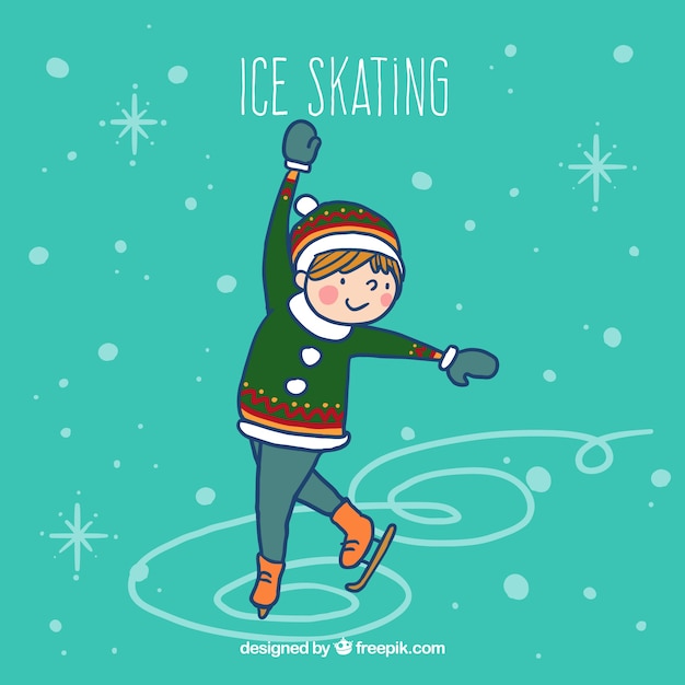 Vector gratuito niño esbozado haciendo patinaje sobre hielo