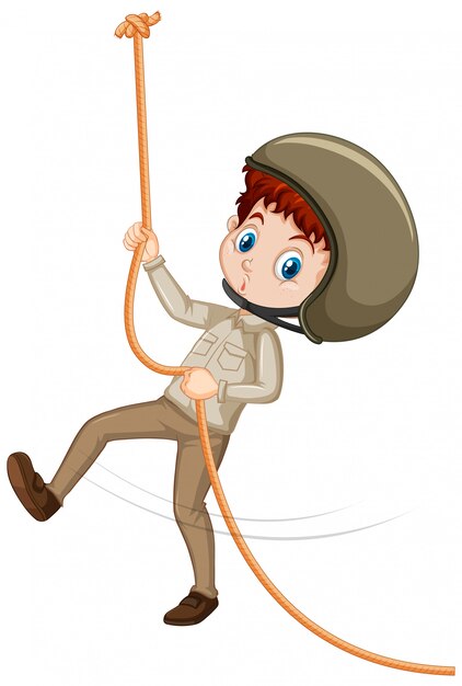 Niño en escalada uniforme marrón aislado