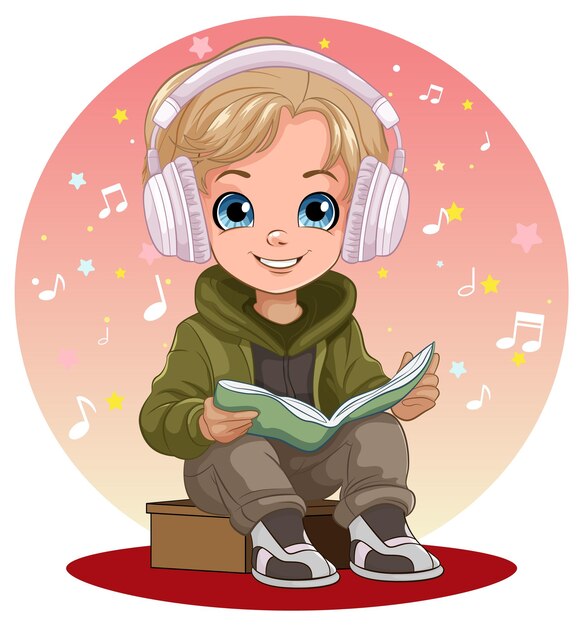 Niño escuchando música con auriculares