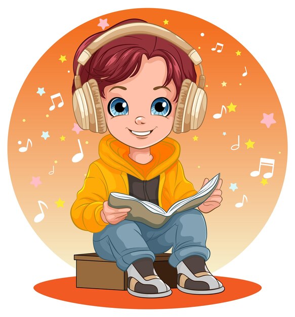 Niño escuchando música con auriculares