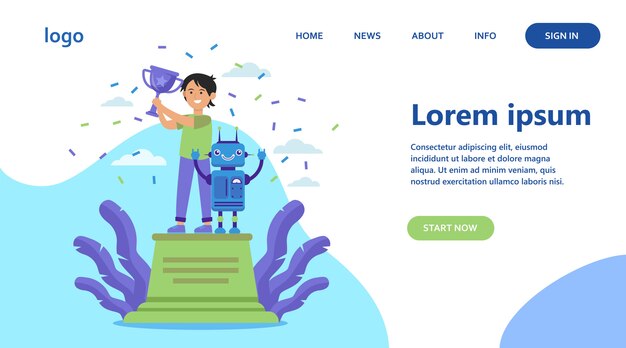 Niño de la escuela ganando el concurso de robótica