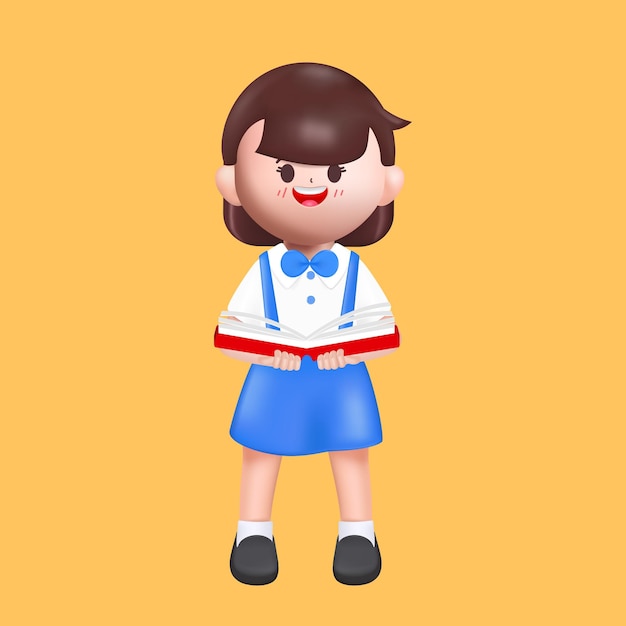 Niño estudiante en uniforme educación de personajes en el aula de la escuela renderización vectorial de dibujos animados en 3D
