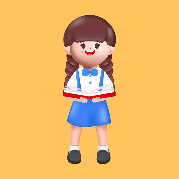 Niño estudiante en uniforme educación de personajes en el aula de la escuela renderización vectorial de dibujos animados en 3D