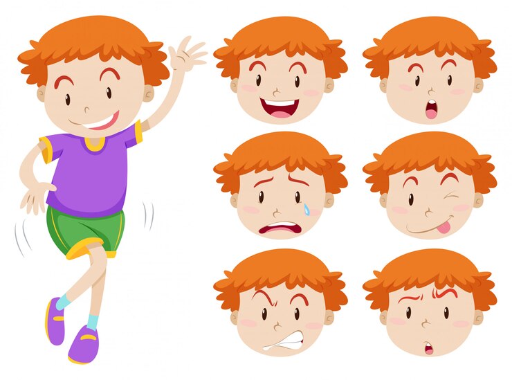 Vector gratuito niño y expresiones faciales