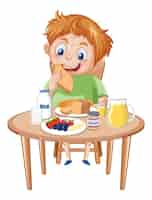 Vector gratuito niño feliz comiendo en la mesa