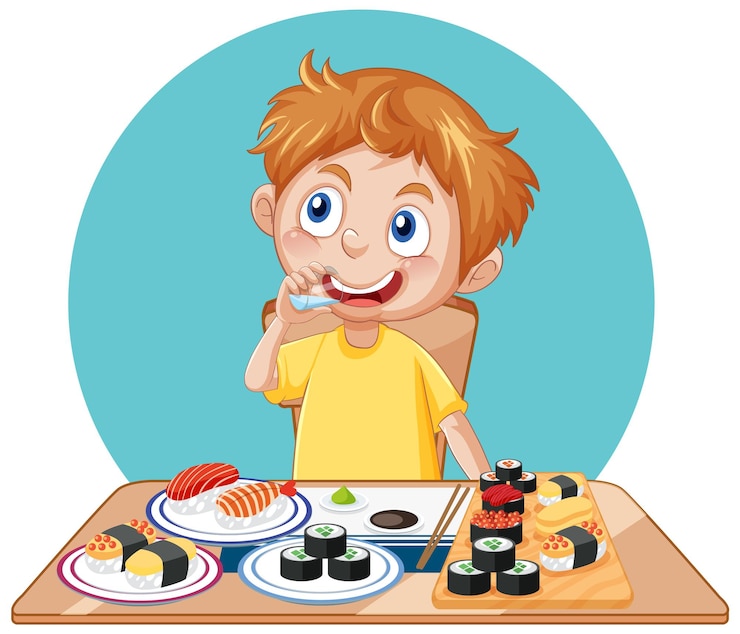 Vector gratuito niño feliz disfrutando de la comida