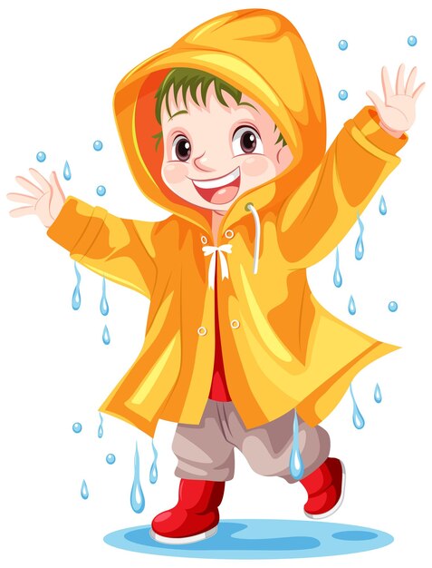 niño feliz con impermeable
