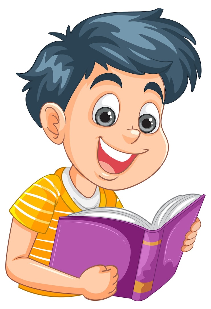 Vector gratuito un niño feliz leyendo un libro