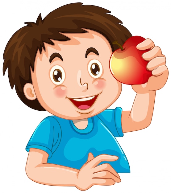 Niño feliz con manzana