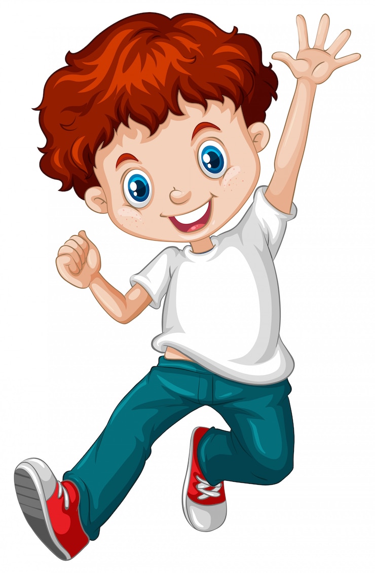 Vector gratuito niño feliz con el pelo rojo con jeans
