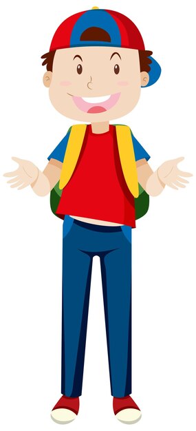 Niño feliz con personaje de dibujos animados de gorra roja