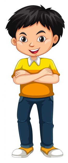 Niño feliz de pie sobre fondo blanco