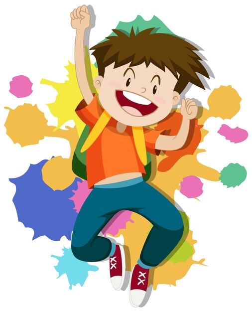 Niño feliz saltando sobre fondo de colores