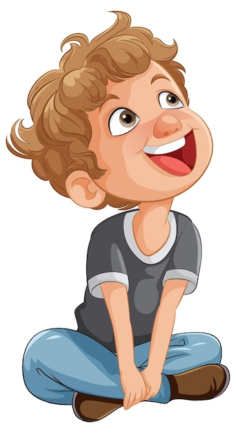 Niño feliz sentado y mirando hacia arriba