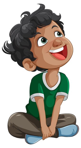 Niño feliz sentado y mirando hacia arriba