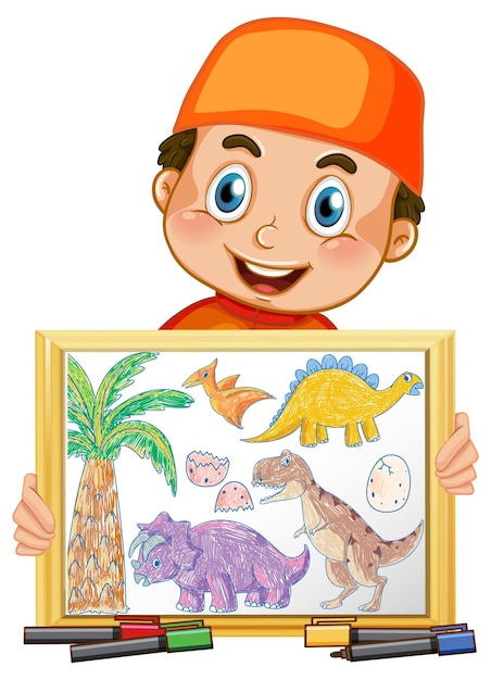 Vector gratuito niño feliz sosteniendo su obra de arte