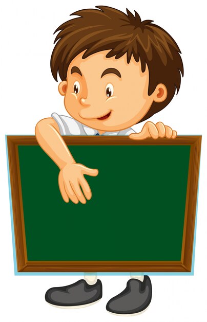 Niño feliz con tablero verde