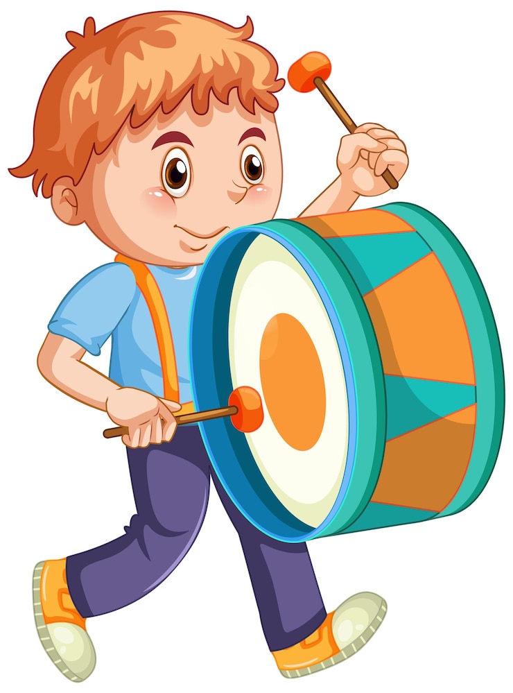 Vector gratuito niño feliz tocando el tambor