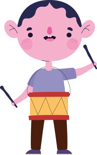 niño feliz tocando el tambor