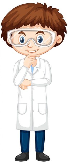 Niño feliz vistiendo bata de laboratorio aislado