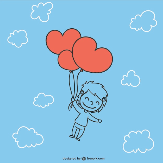 Niño con globos con forma de corazón