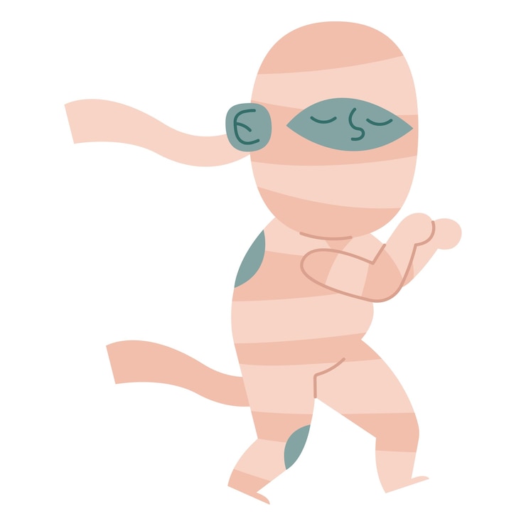 Vector gratuito niño de halloween disfrazado de momia dormida
