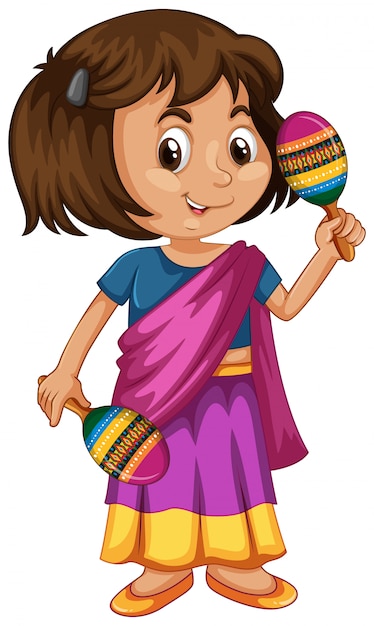 Vector gratuito niño de la india con maracas en blanco