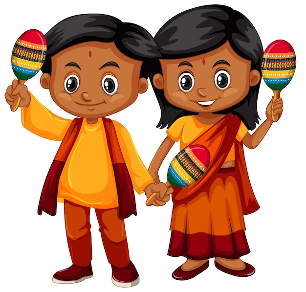 Vector gratuito niño de la india con maracas sobre fondo blanco.