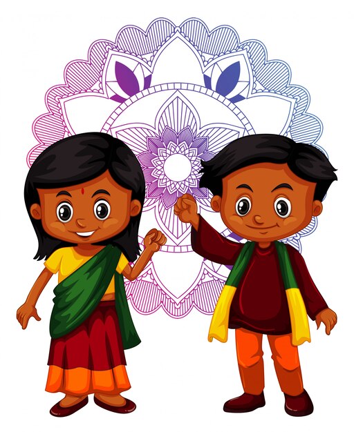 Niño indio y niña con mandala